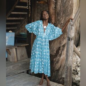 Daughters of India Kyra Midi Dress in Ocean Blue Boho Prairie Size Medium